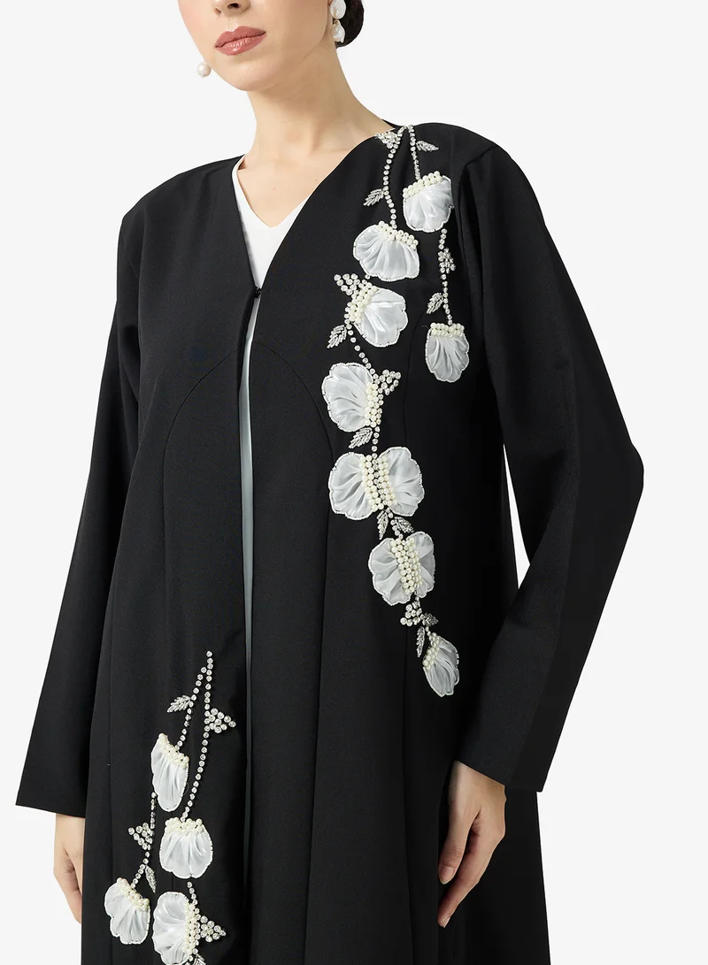 hayas closet  Black Embroidered Abaya With Sheila for Women | Best Price UAE